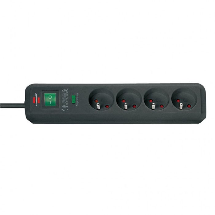 Surge Protector Power Strip - BRENNENSTUHL - ECO-LINE Black - 4 Sockets - 1.4m Cable - 13,500A