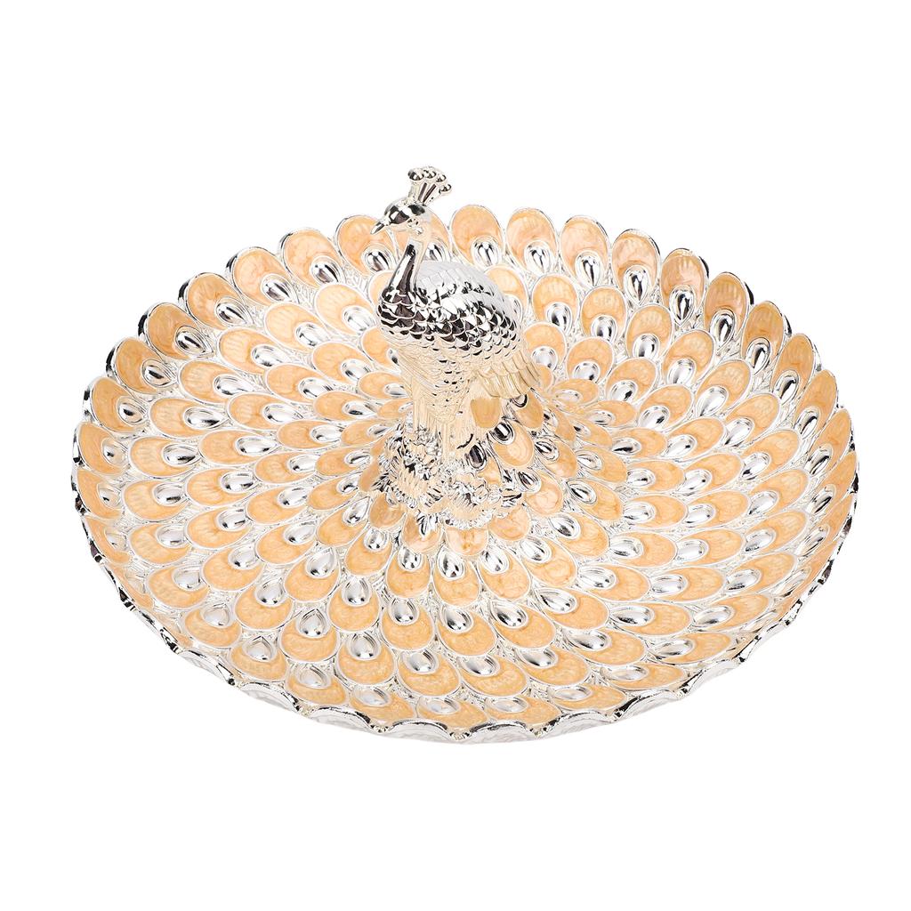 Peacock Fruit Tray Zinc Alloy Metal Peacock Plate for Bread Snacks Cakes   Candies