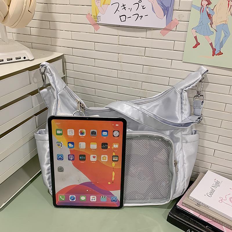 Fashion Aesthetic Soft Fabric Hobo Bag for Women Clear Pocket Ita Crossbody Bag Kawaii Girls Casual Shoulder Bag for Daily