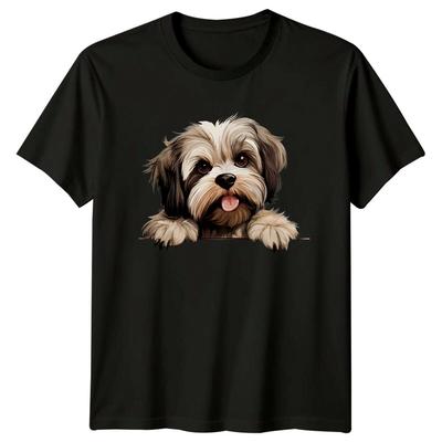 Cute Shih Tzu Dog Portrait Graphic Art Style T-Shirt