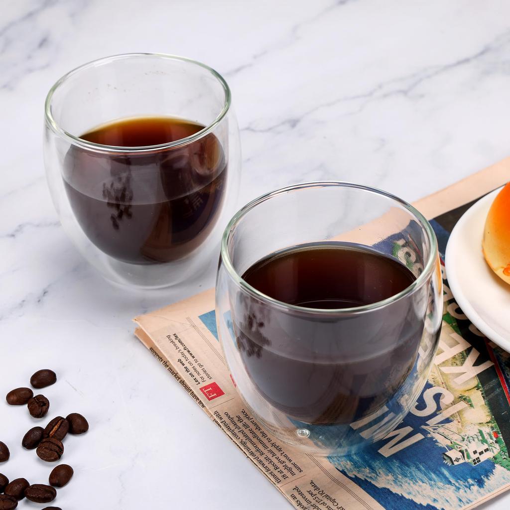 GIFT GARDEN Glass Cup Tumbler 250ml Cold and Hot Double Wall Glass Microwave Safe Set of 2