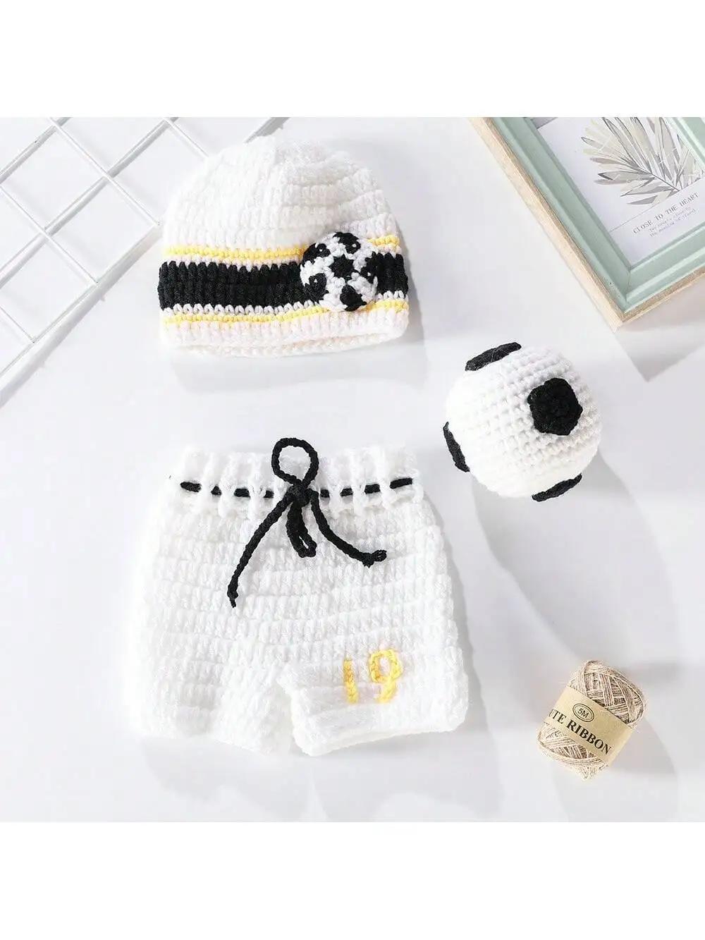 

Handmade Weaving Newborn Photography Props - Cartoon Football Baby Sports Clothes Set Perfect for Infant Baby Photography Shoots One Size
