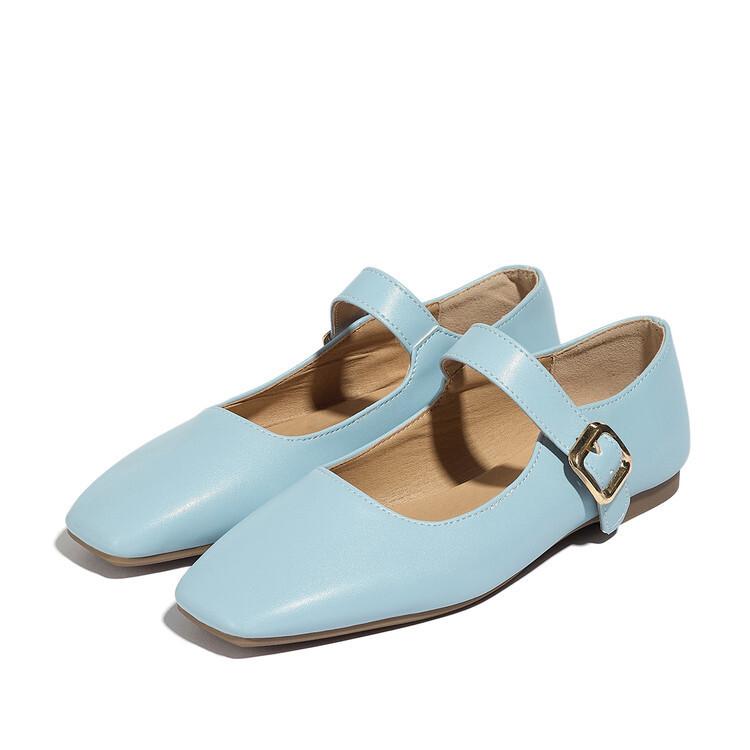 Spring and Autumn New Turmeric Velvet Mary Jane Flat Shoes Comfortable Square Head Buckle One Word Belt Two Wear Women's Shoes