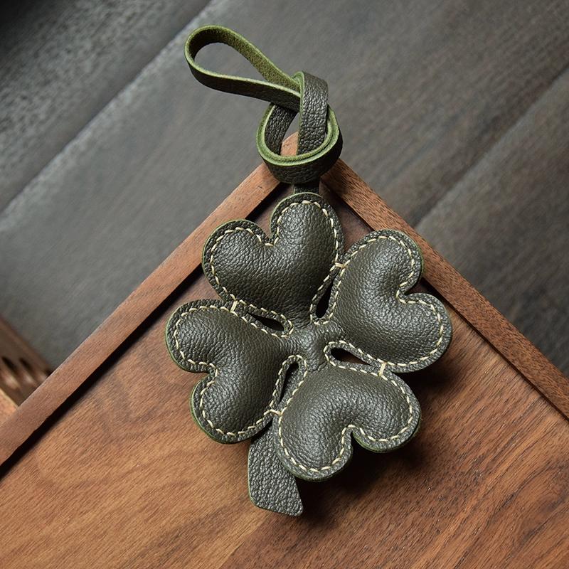Breloc auto din piele cu trifoi cu patru foi norocos, lucrat manual, pentru geantă, simplu, la modă și personalizat, pentru femei