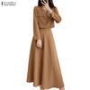 Women Long Sleeve Blouse and Long Skirts Casual Two Piece Suit Sets