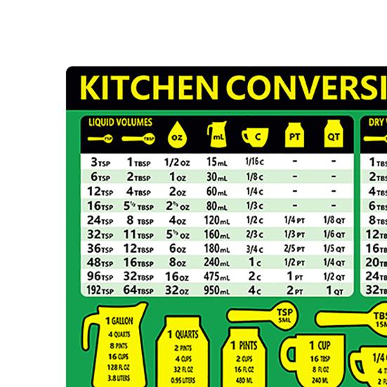 Kitchen Conversion Chart Magnet Metric Cooking Great Magnet Anti-slip Chart Guide Liquid Volumes Dry Weights Liquid Conversions Kitchen