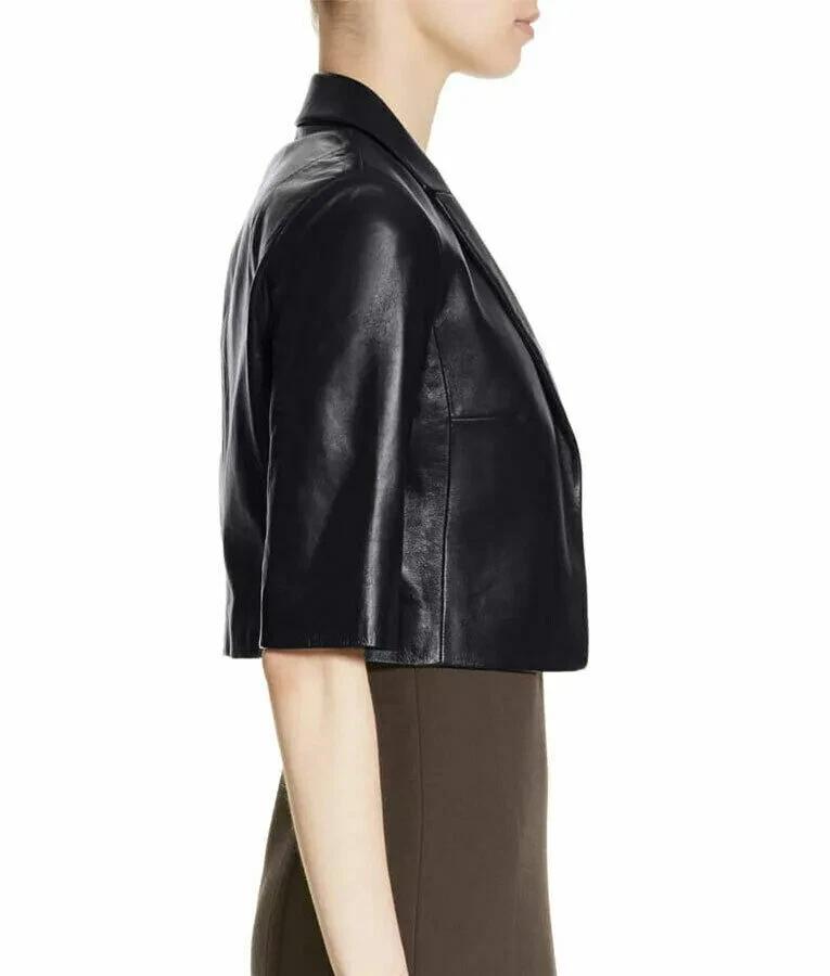 Cropped Handmade New Women's Stylish Leather Blazer Short Soft Lambskin Leather