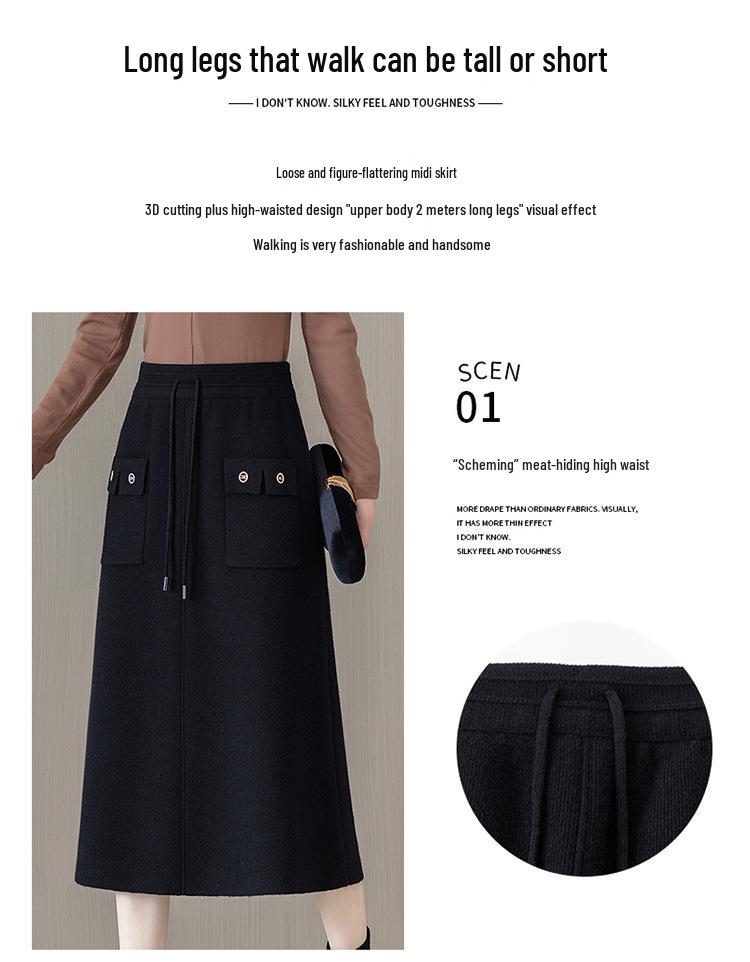 Spring 2026 High-Waisted Woolen Half-Skirt for Women - Versatile, Slimming, Casual Mid-Length.