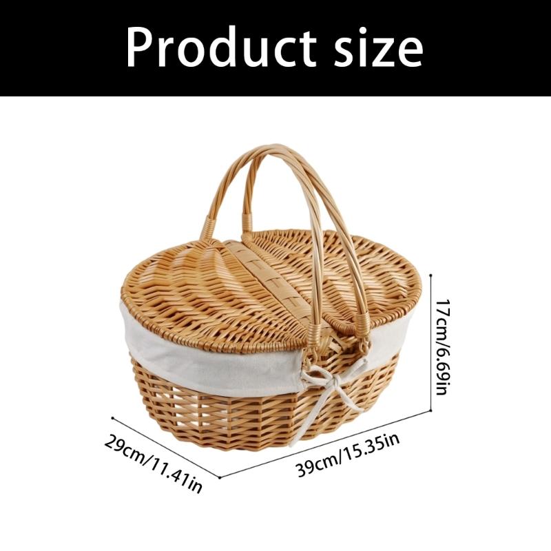 Handwoven Wicker Basket Suitable for Kids Picnics Decorating and Storage with Washable Liner Double Lid Dust Proof