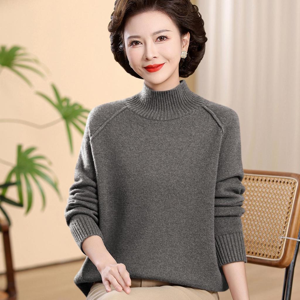 Women's 100% Pure Wool Winter Turtleneck Sweater - Plus Size, Solid Color, for Middle-Aged & Elderly