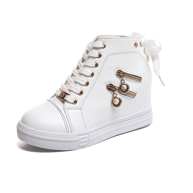 Fashion Comemore 2025 Spring New Inner Heightening Women's Platform Shoes Casual Shoes White High Top Sneakers Short Leather Ankle Boots