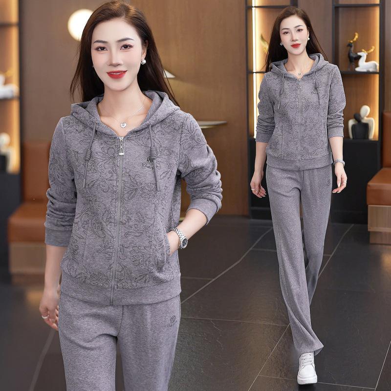 Korean Style Women's Hoodie & Long Pants Set - Casual, Loose, Anti-Aging Sportswear for Spring & Autumn