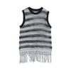 Medium To Long Tassel Top for Women with A Niche Retro Design Hollowed Out Sleeveless Vest Summer Contrasting Stripes