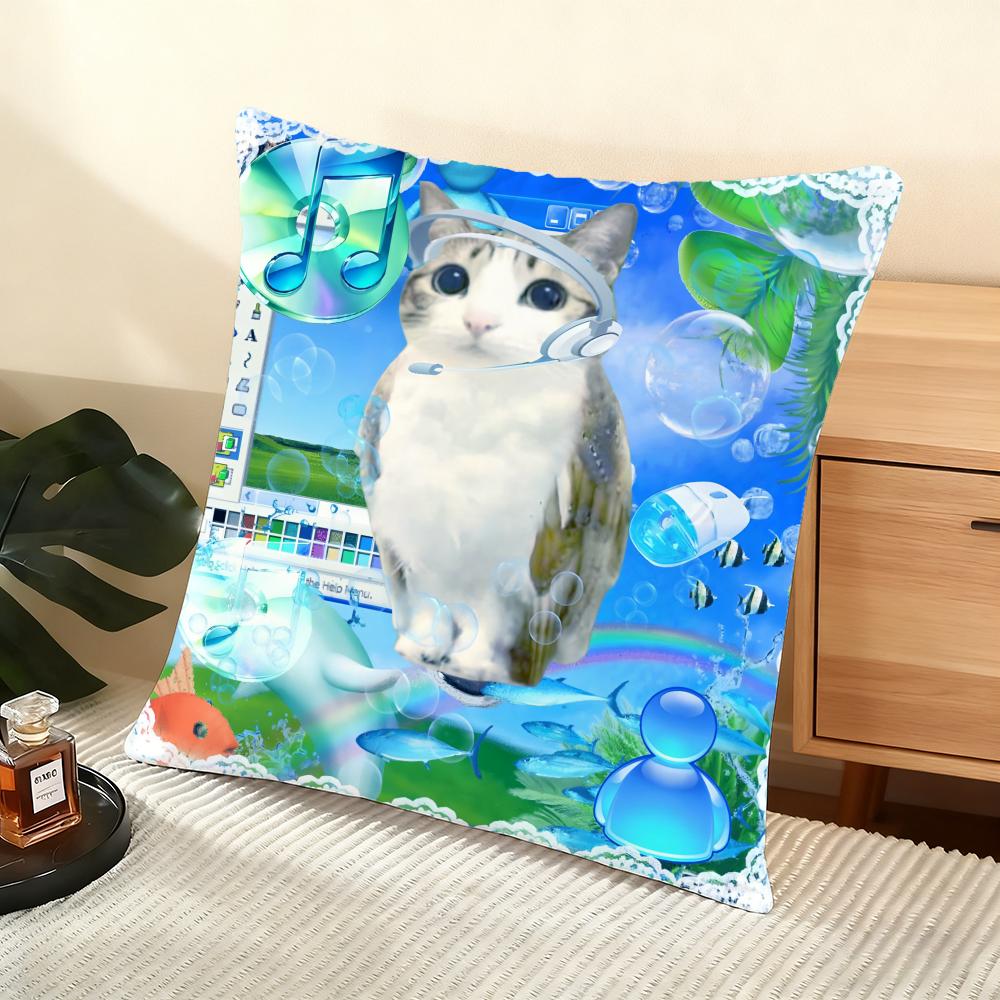 Frutiger Aero Art Cushion Cover Soft Short Plush Pillow Cover Smooth Cozy Texture Aesthetic Cushion Case Home Decor