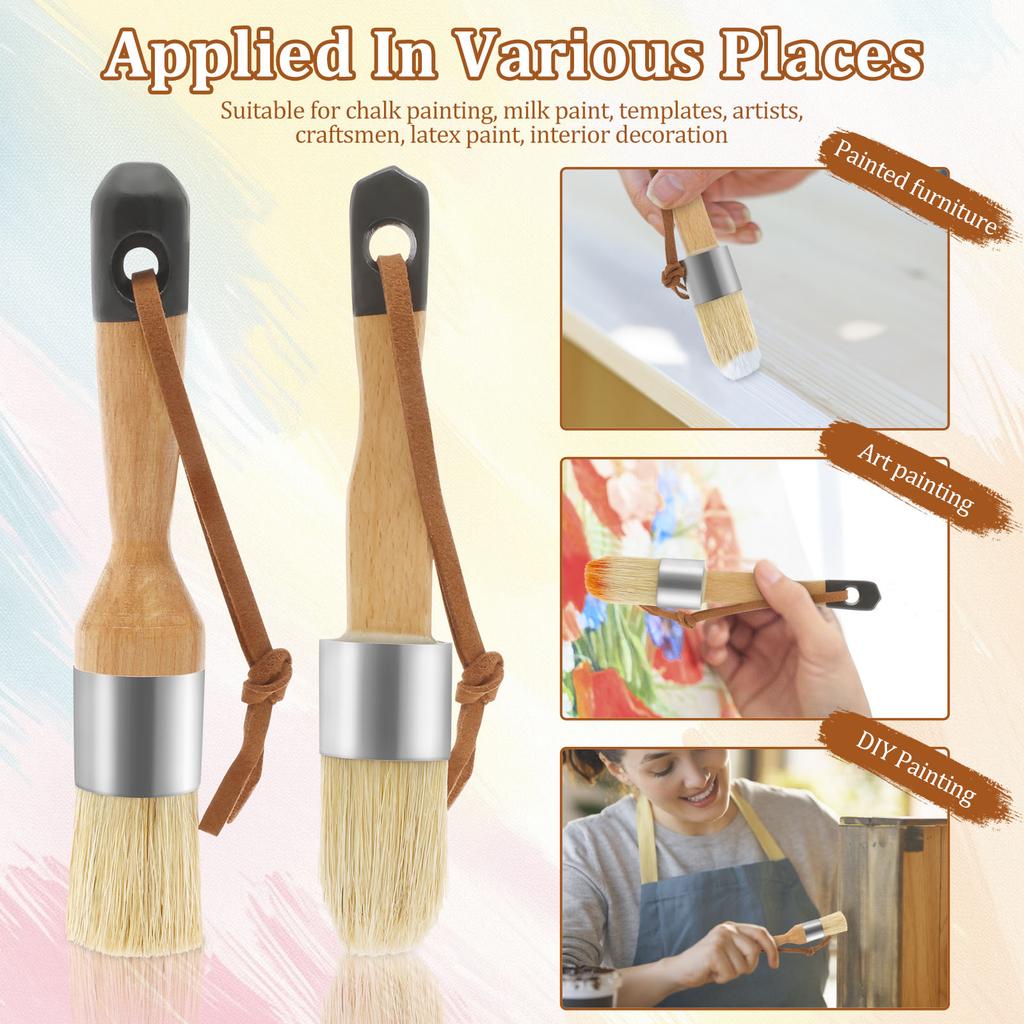 4Pcs Wood Chalk Paint Brush Set Non Shedding Small Round Paint Brush with Ergonomic Handle Efficient Cleaning Paint Brushes