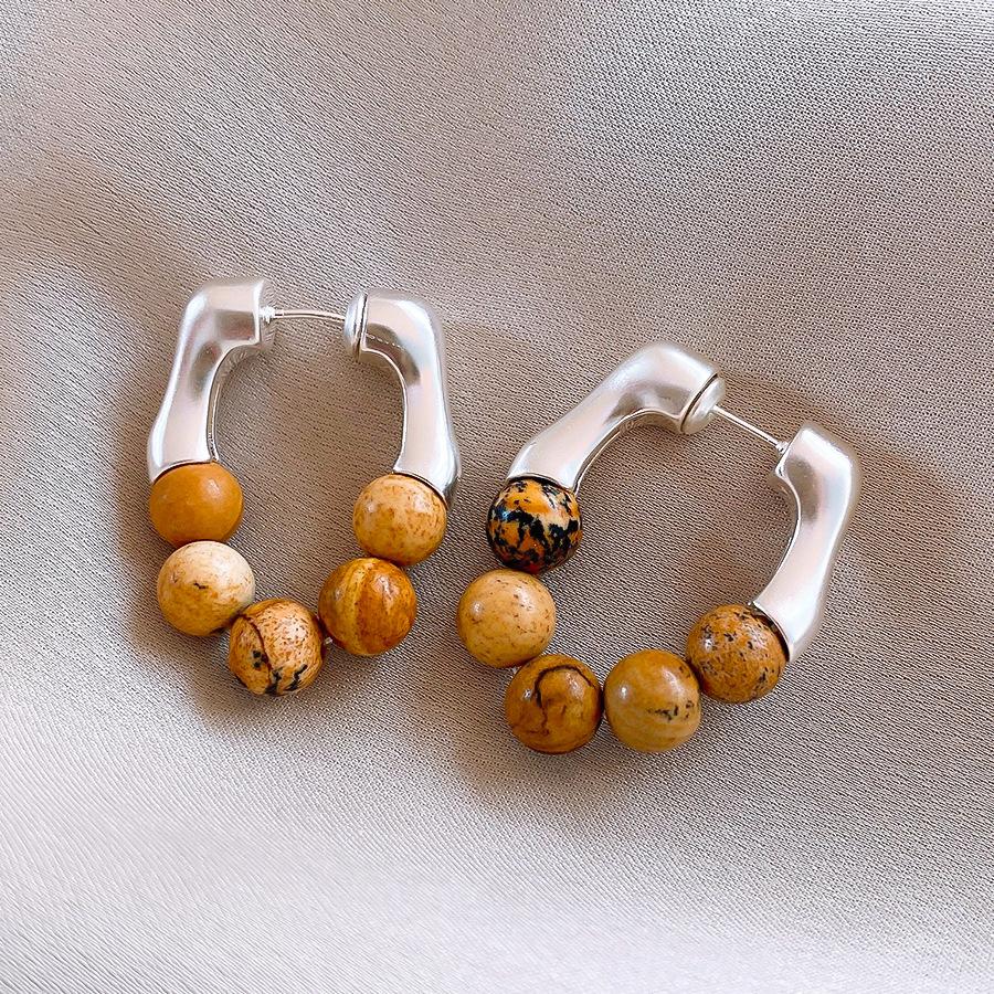 

Silver Needle Retro Maillard Wind Stone Beaded Earrings Earrings Personalized Simple Earrings Women