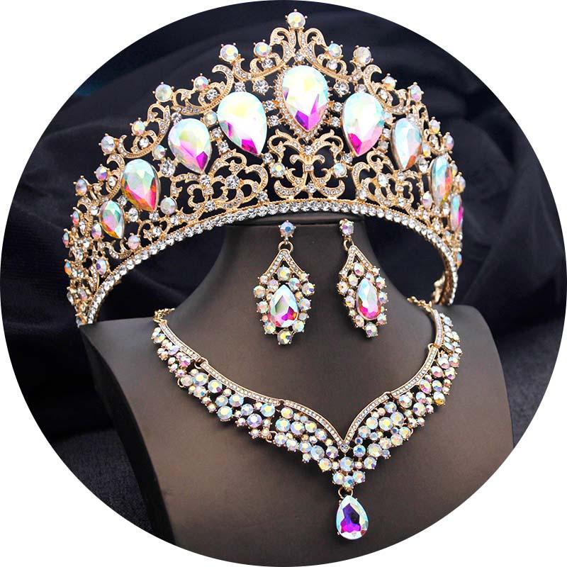 Elegant Big Tiaras and Crowns Bridal Jewelry Sets for Women Prom Wedding Crown With Choker necklace earrings Pageant Tiara Set