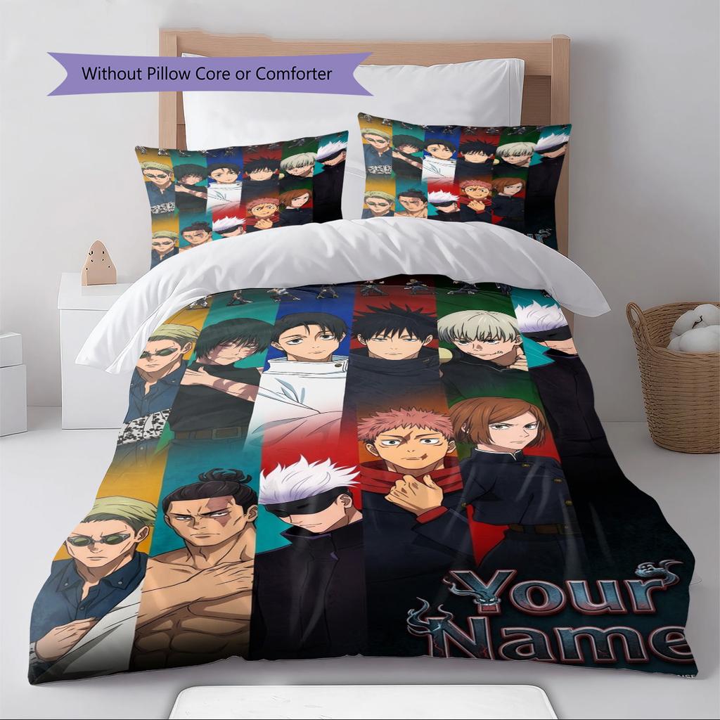 Nombre Personalizado Anime Jujutsu Kaisen Patrón Juego de Ropa de Cama Funda Nórdica Funda de Almohada Decoración del Hogar Regalo (1 * funda nórdica + 2 * fundas de almohada, sin núcleo)