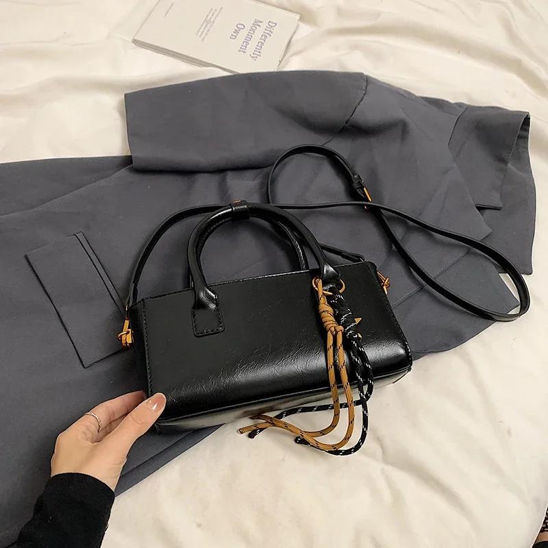 Women Small PU Leather Shoulder Bag Square Crossbody Bag 2024 Winter New Y2K Top-handle Bags with Short Handle Handbags