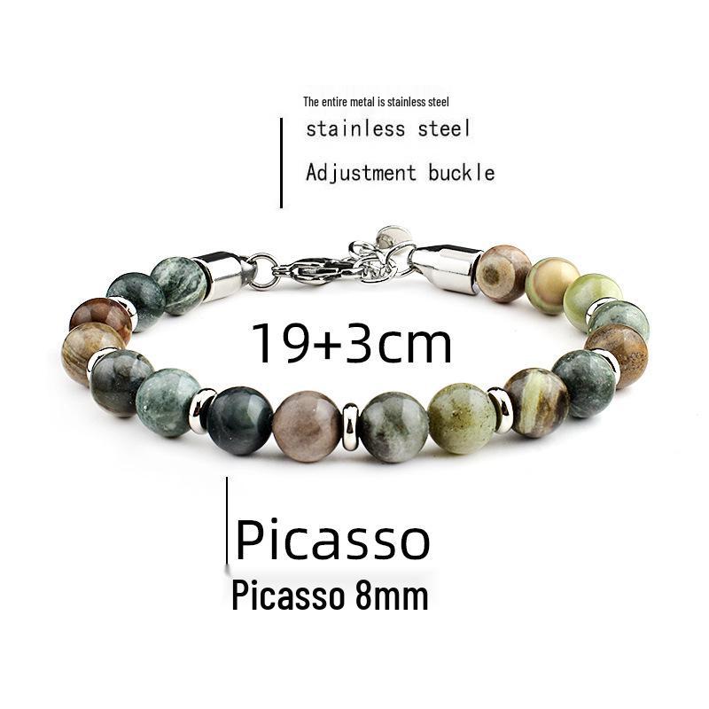 Stainless Steel Men's Adjustable 8mm Tiger Eye Bead Bracelet