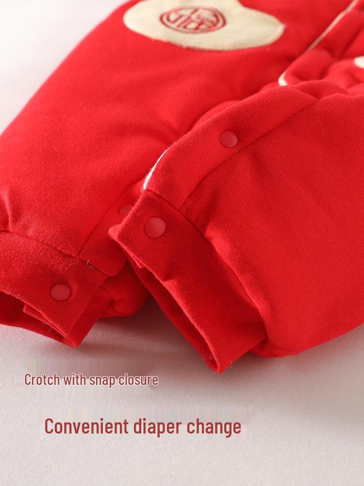 Chinese New Year Winter Onesie - Padded Newborn Outfit for Girls & Boys, Autumn/Winter Style, Thickened for Warmth