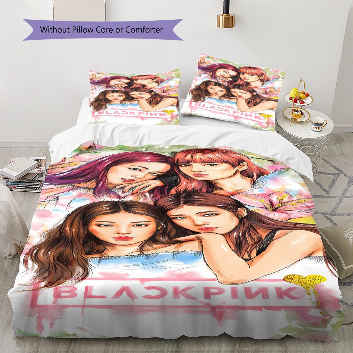 Blackpink Muster Bettwäsche, Steppbett Set Bettbezug Kissenbezug Zuhause Geburtstagsgeschenk (1 Bettbezug + 2 Kissenbezüge, ohne Füllung) 135x200cm