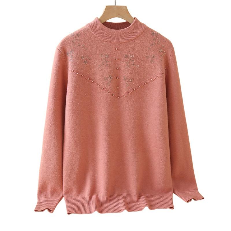 Middle-aged Elderly Sweater Female Mother Wear Semi-turtleneck Fashion Middle-aged Women Wear Knitted Bottoming Shirt In Autumn and Winter