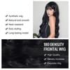 Natural Black Curly Long Wavy Synthetic Wigs with Bangs for White Women Body Wave Dark Cosplay Lolita Hair Wig Heat Resistant