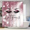 Pink Sparkly Blush Shower Curtain with Glimmering Eyes Glamorous Hello Gorgeous Bath Decor for Girls Women's Bathroom Accessorie