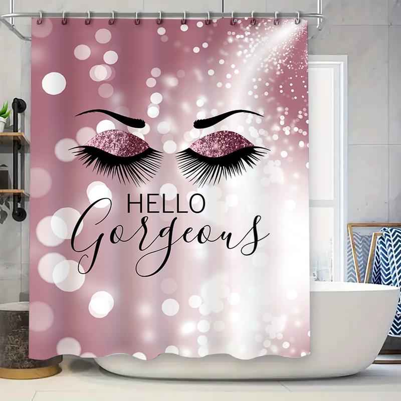 

Pink Sparkly Blush Shower Curtain with Glimmering Eyes Glamorous Hello Gorgeous Bath Decor for Girls Women s Bathroom Accessorie 90x180cm