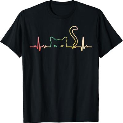 Herzschlag Katze Tier Silhouette Niedliche Katzenliebhaber T-Shirt(1)