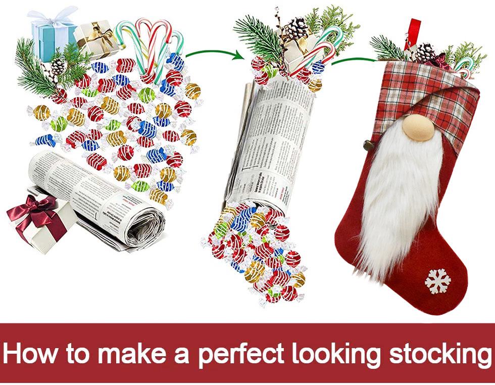 2024 New Plaid Fabric Faceless Santa Doll Christmas Stocking - Red & Gray