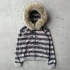 Sweat à capuche surdimensionné pour femme avec col en fausse fourrure imprimé rayé manches longues sportif décontracté