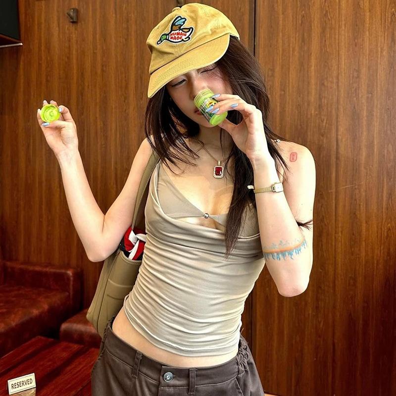Ins Style Draped Collar Cami Top Women Sexy Pure Desire Spaghetti Strap Vest Summer Daily Wear