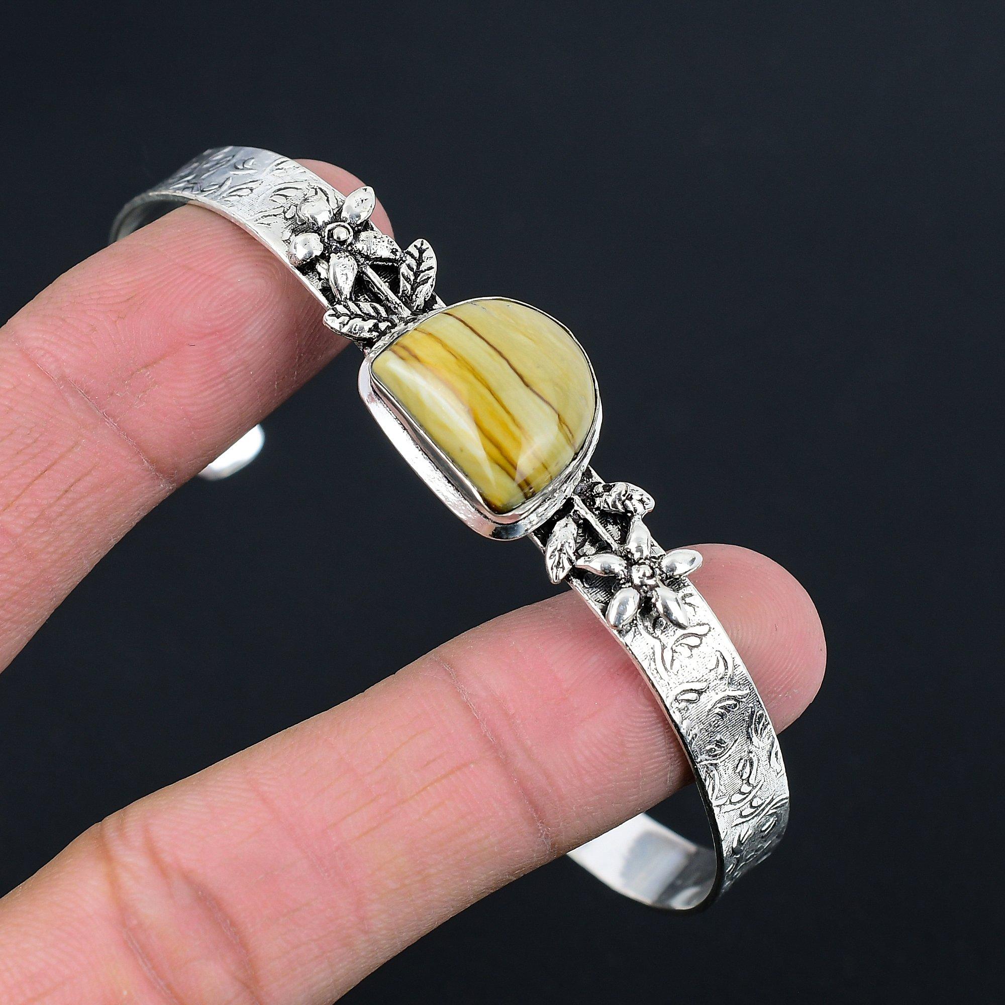 

Подарок для женщин Браслет Цветок Регулируемый 925 Серебро Натуральный Пейзажный Яшма Adjustable