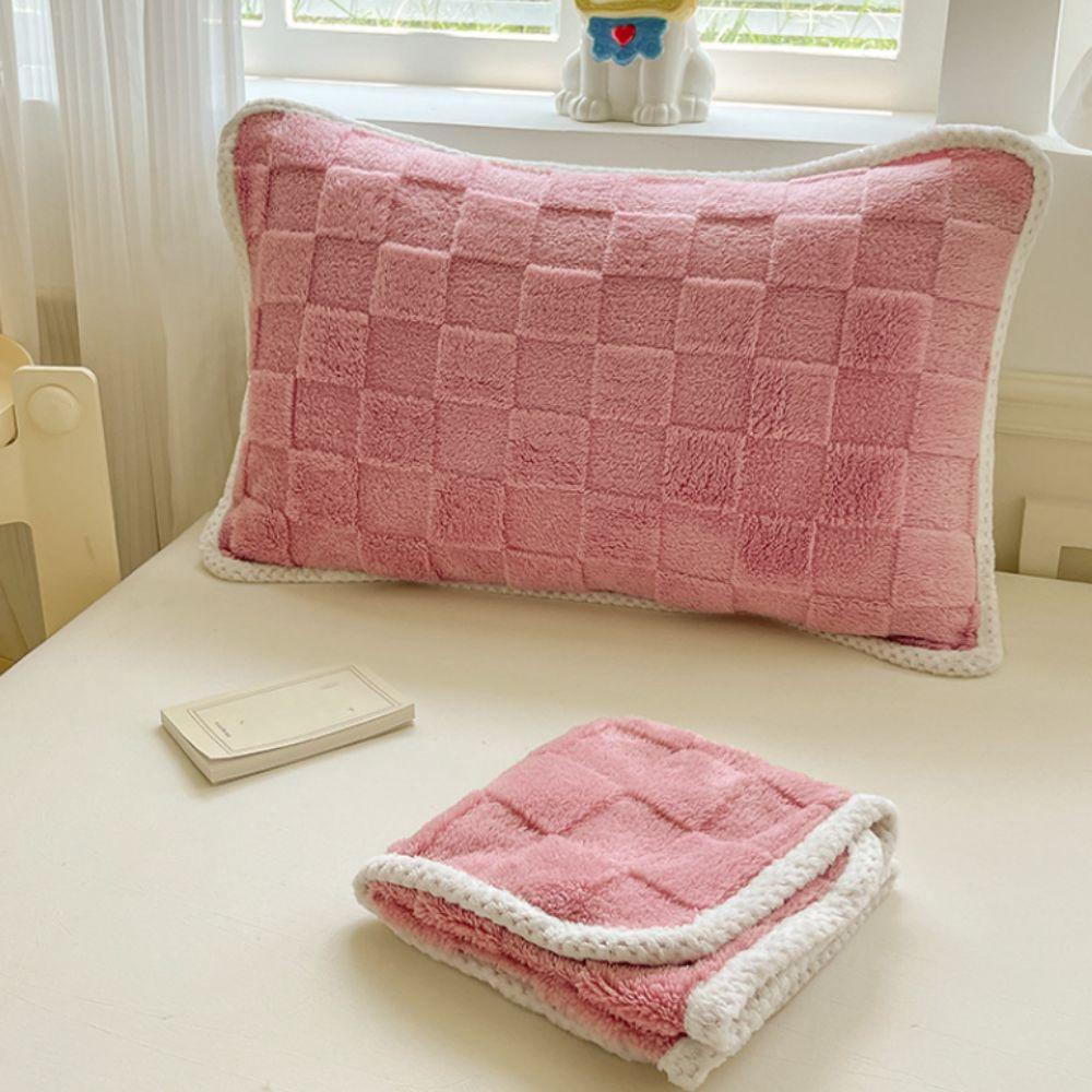 2 pieces Coral Fleece Pillow Cover Plush Cushion Cover Durable Grid Jacquard Pillowcases Winter