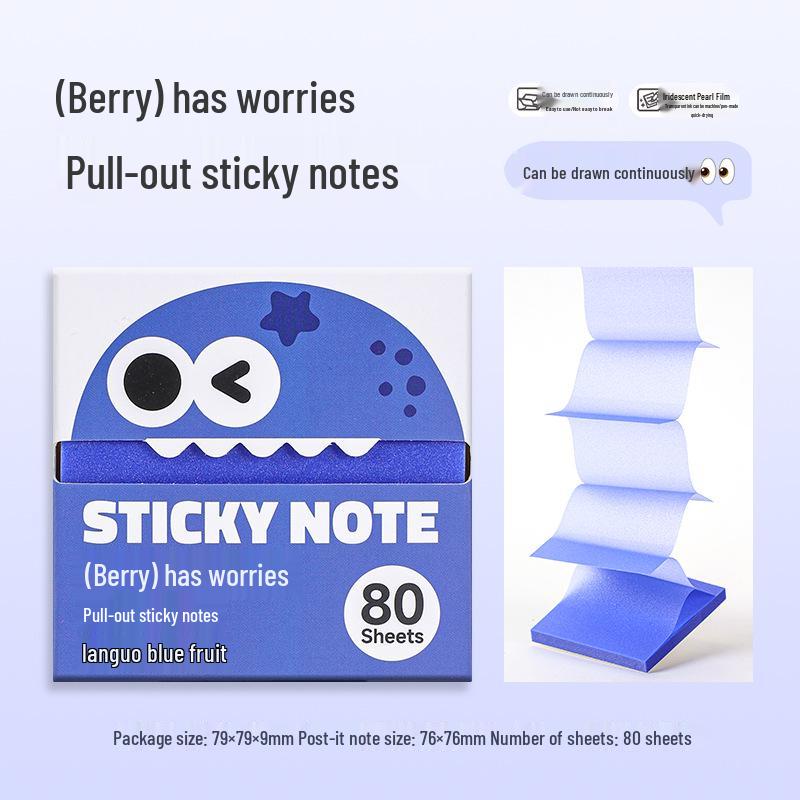 Blue Fruit Pearlescent Tearable Sticky Notes – Cute Transparent Memo Stickers for Students