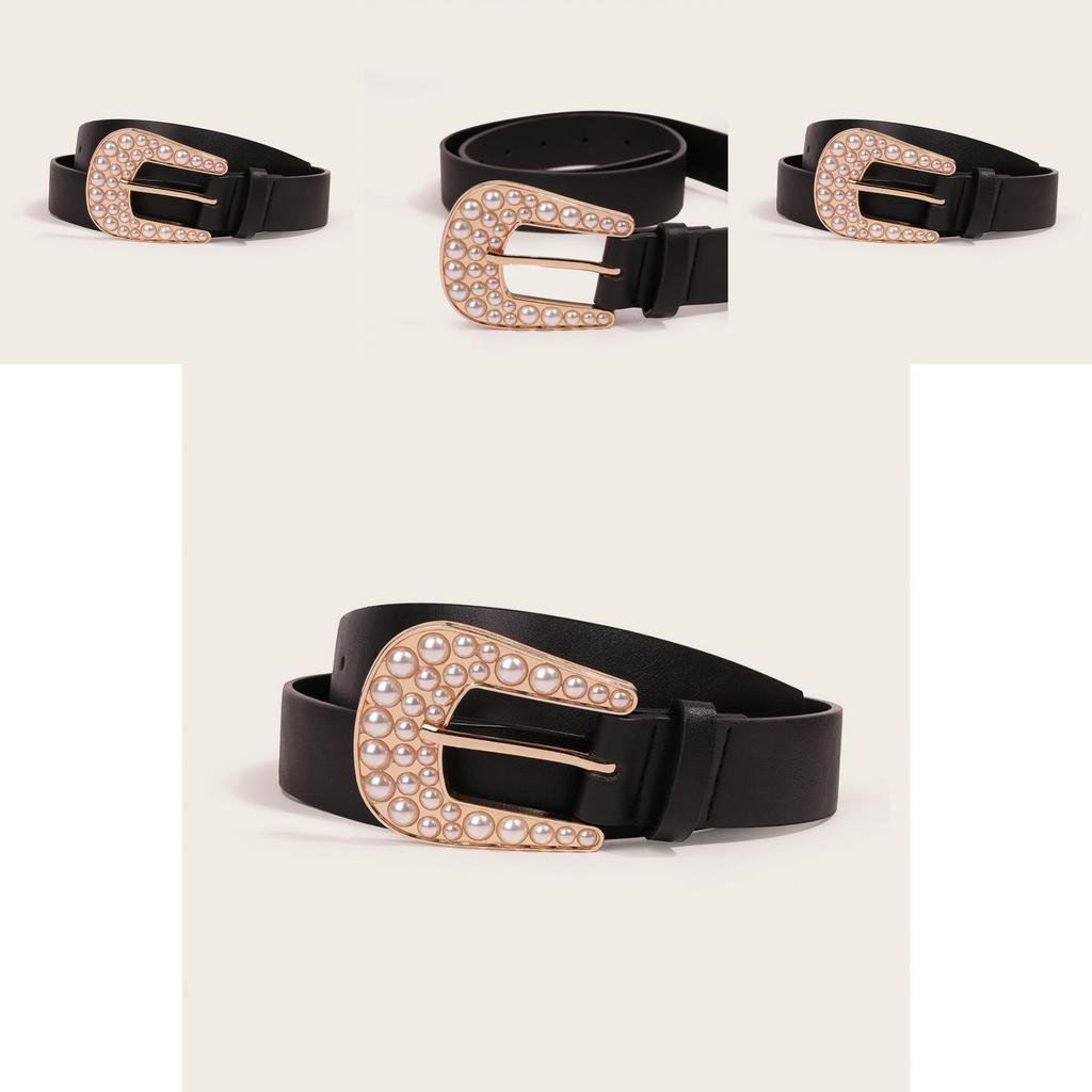 Classic Fashion Casual Leather Belt For Women With Pearl Decor For Spring