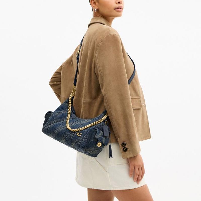 COACH PocketJuliet 30 Denim Quilted Detail Fabric Shoulder Bag Large Women's Dark Indigo