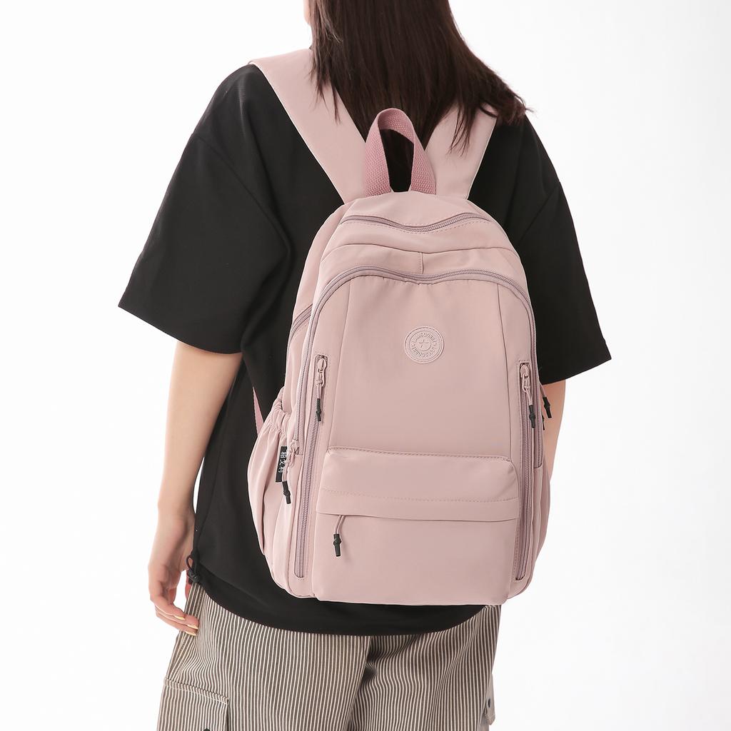 School Bag: New Solid Color Backpack for Women, Large Capacity Waterproof Nylon Bag, Youth School Bag, Fashionable Minimalist Casual Backpack