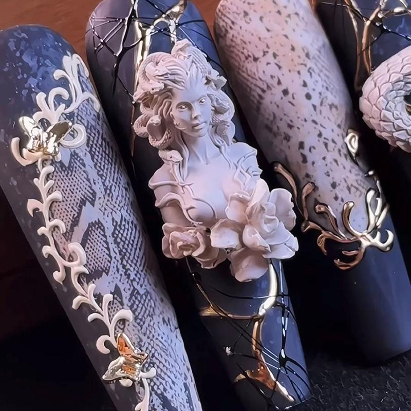 1 Pcs 3D Snake Girl Nail Silicone Carving Mold Snake Diy Nail Decoration Art Nail Beauty Charm Silicone Nail Mold Nails Products