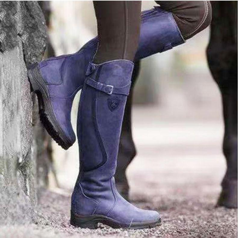New Plus Size High Tube Long Flat Bottomed Round Toe Women's Leather Boots