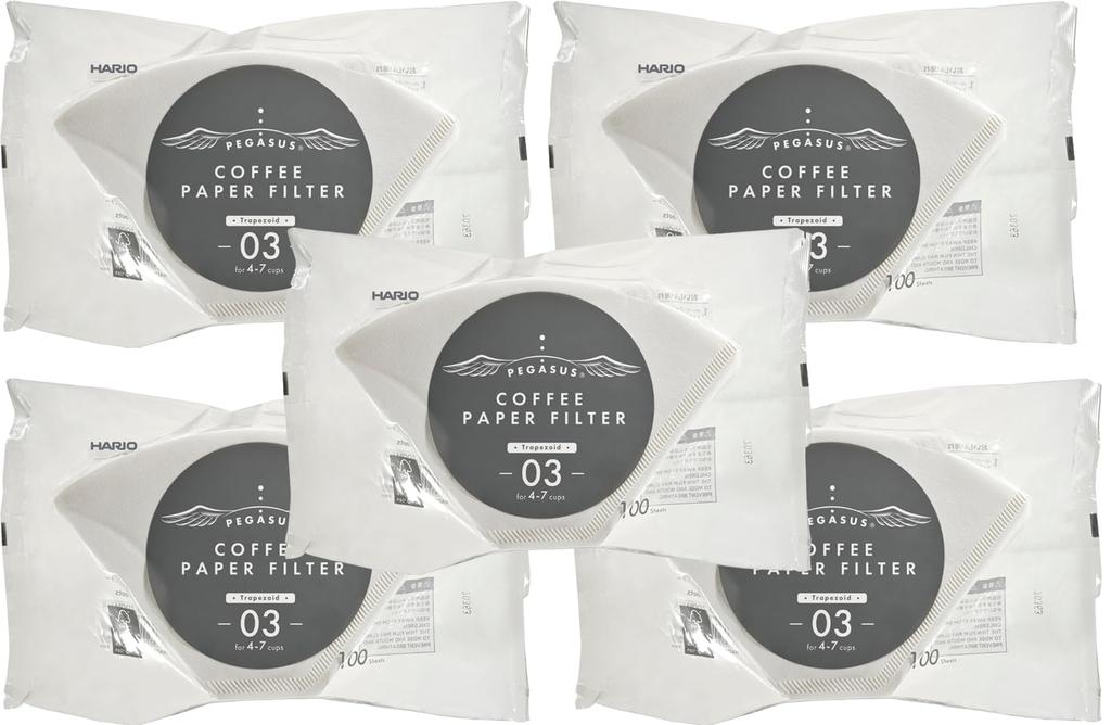Hario Pegasus Coffee Paper Filters 03 W, 100 Filters, Made in Japan, 4-7 Cups, White, PEF-03-100W x 5 Packs [Used]