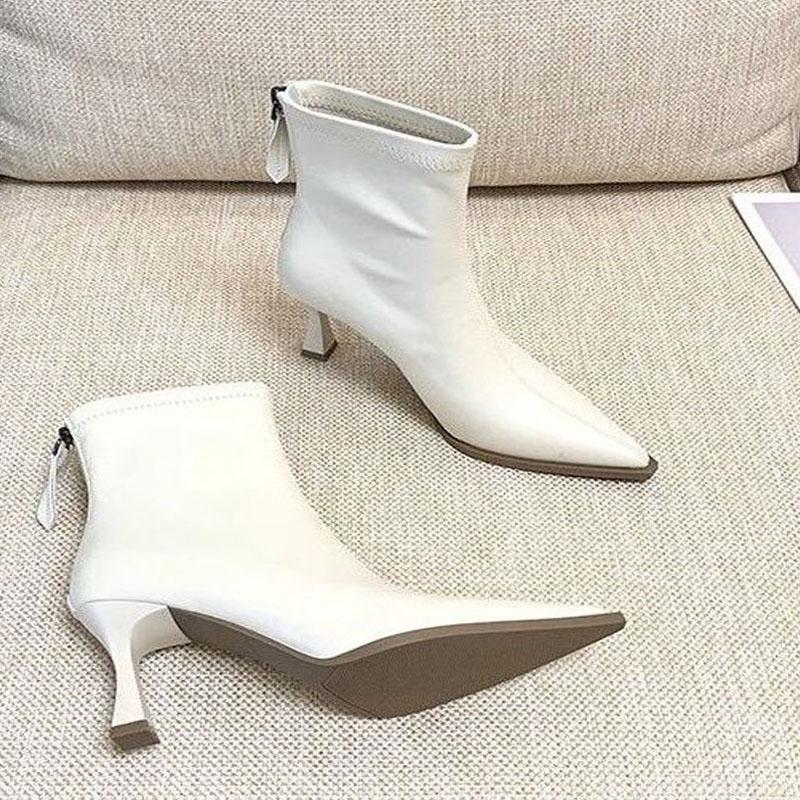 Sexy Pointed High Heel Boots Women 2025 Winter New Ankle Boots Fashion Zip Foot Slimming Lady Shoes Hot Sale Patent Single Shoes