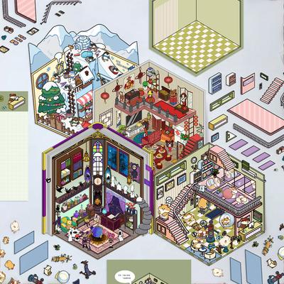 Cartoon Landscape Sticker Love Miniature World 3D Three-dimensional House Unzipped DIY Scene Handbook Sticker