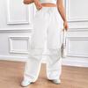 Spring Women's Pant Fashion Side Ruffle Solid Color Straight Leg Wide Leg Sweatpants
