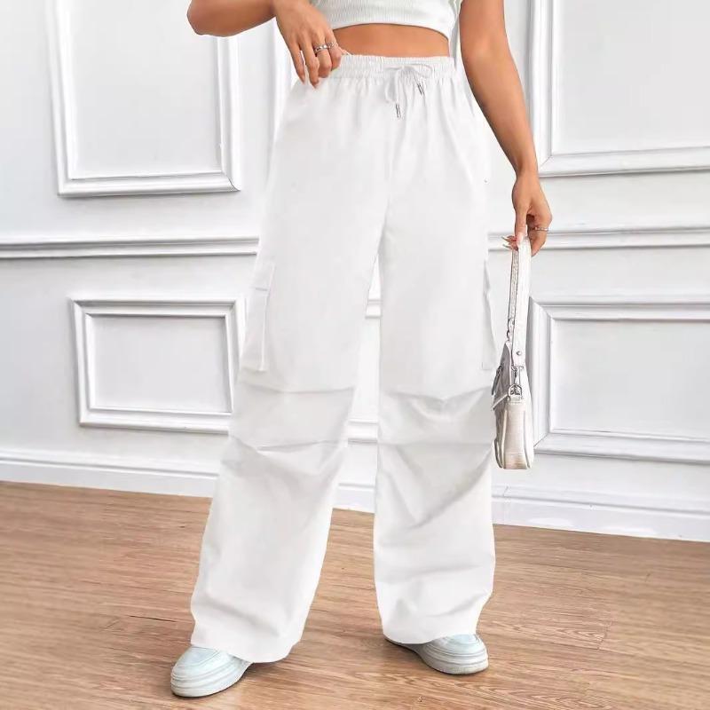 Spring Women's Pant Fashion Side Ruffle Solid Color Straight Leg Wide Leg Sweatpants