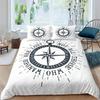 Duvet Cover Compass and Wind Rose Nautical Theme Voyage Words Decorative Bedding Blue White Room Decoration for Women Men Gifts