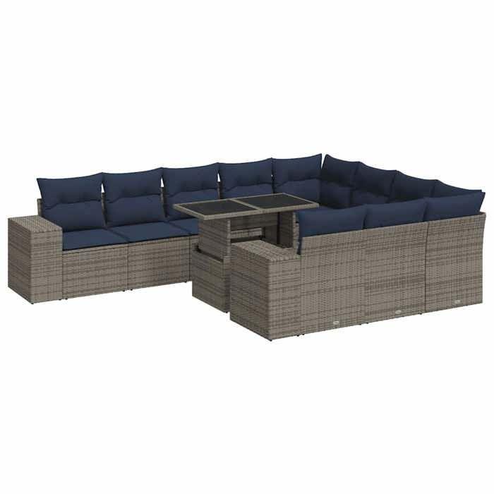 VidaXL Salon de jardin avec coussins 15 pcs gris résine tressée acacia, ensemble de canapés d'extérieur, salon de jardin 3326872
