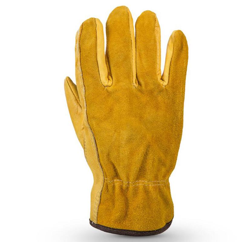 Leather Work Gloves, with Elastic Wrist, Protective Gloves for Gardening, Farm, Warehouse, Construction, Motorcycle, S, M, L, XL